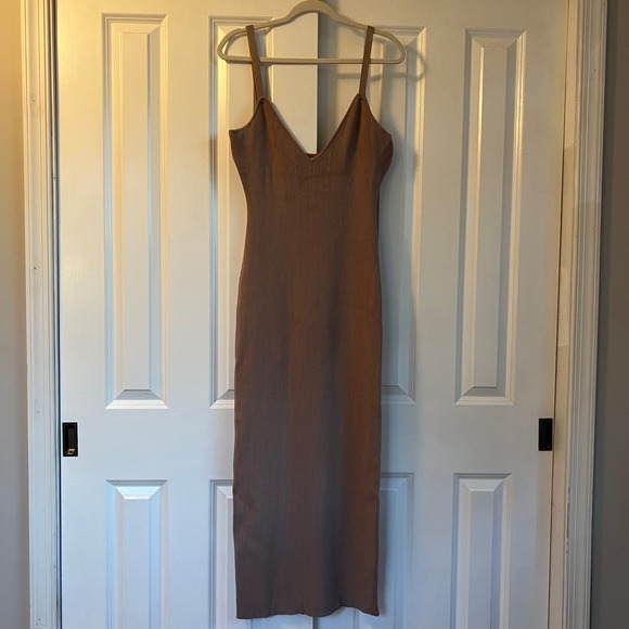 Ronny Kobo Collection Dresses | Ronny Kobo Revolve Minimalist Knit Ribbed Bodycon Midi Sweater Dress Size Xl | Color: Tan | Size: Xl |